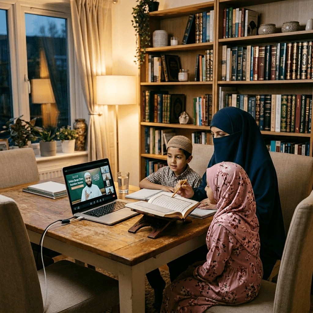 Muslim family learning Quran online with qualified teachers